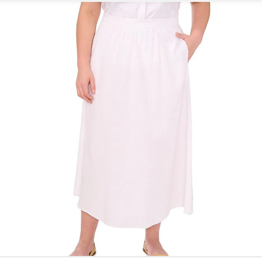 Vince Camuto Plus Size A Line Midi Skirt Ultra White Size 18W NWT